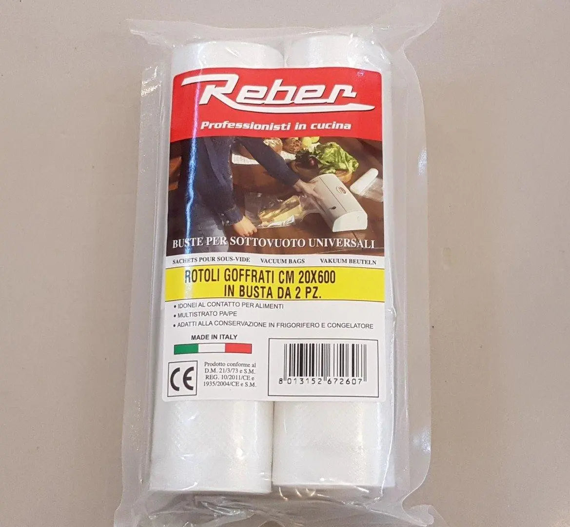 Busta con 2 rotoli 20x600 cm goffrati 3 strati per sottovuoto Reber REBER