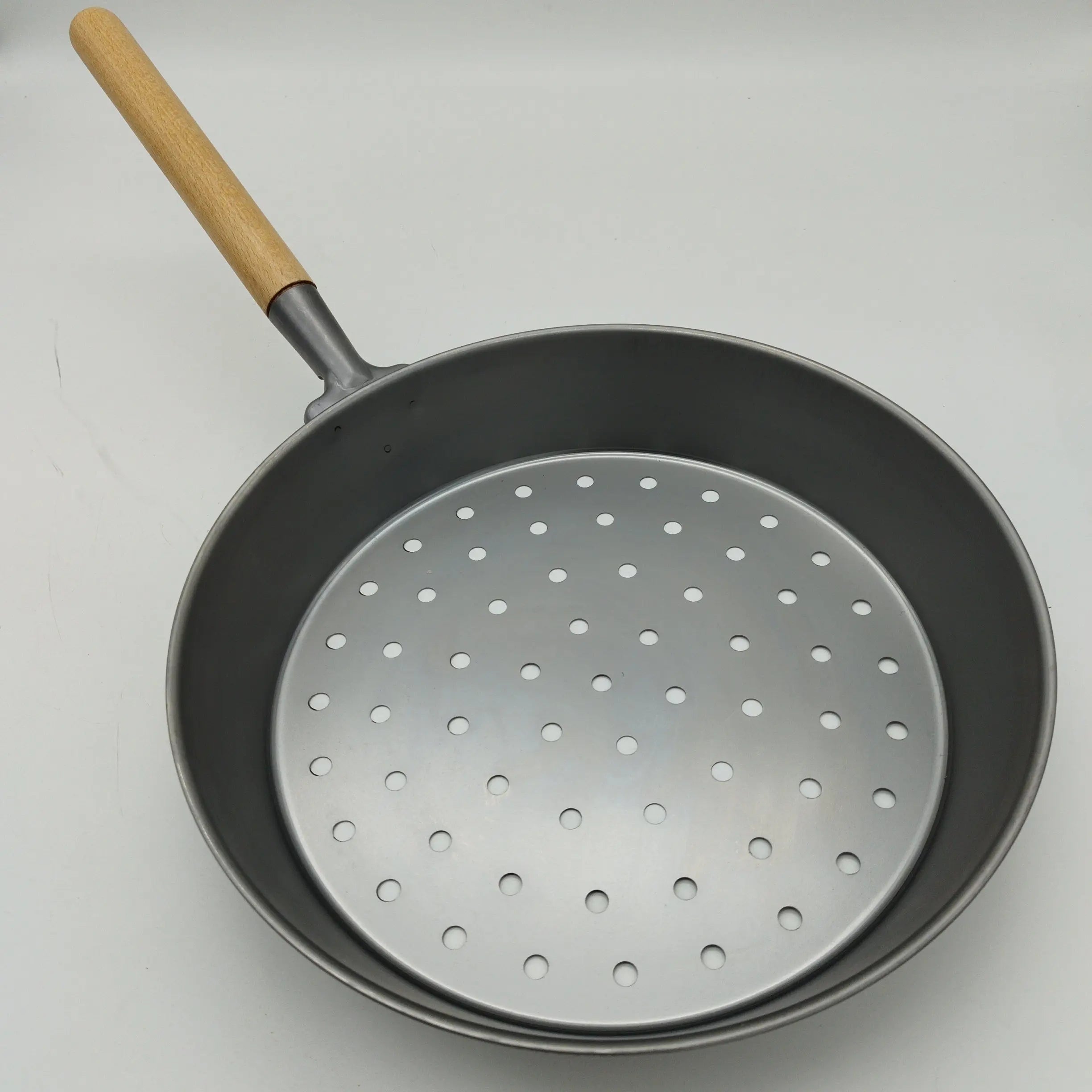 Padella castagne con fori manico legno Cm 30 INOX Fondo induzione Omra OMRA